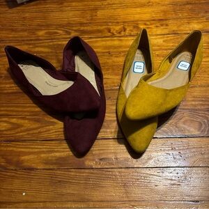 Time and Tru Pointed Toe Flats in Mustard Yellow and Burgundy